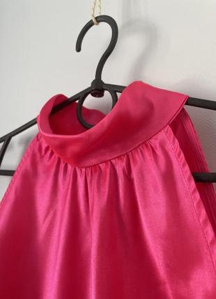 Топ  блуза майка etam атлас розовая фуксия размер s-m с горлом сзади завязка4 фото