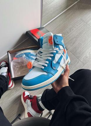 Кросівки чоловічі високі баскетбольні nike air jordan 1 retro high off-white university blue2 фото