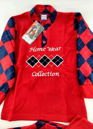 Пижама дитини 4, 5, 6, 7 років туреччина тепла байка з довгими рукавами для хлопчика червоний4 фото
