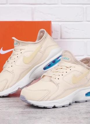 Кроссовки женские кожаные nike air max beige and blue sky найк бежевые