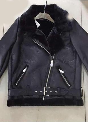 Дублянка жіноча zara оверсайз дубльонка з еко шкіри авіатор дублянка