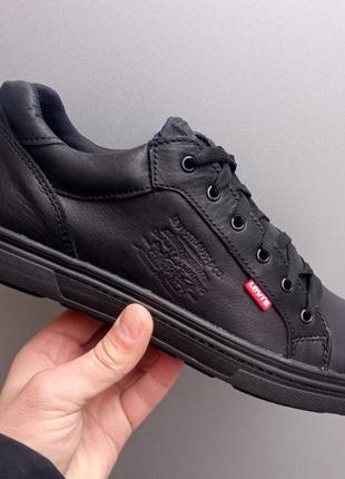 100% натуральная кожа!!! мужские кеды/кроссовки черного цвета в стиле levi's!!!