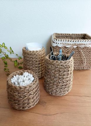 Стаканчик для ручек из джута цветочное кашпо для суккулентов джутовая корзинка для...