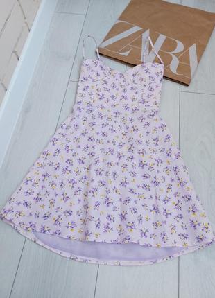 Цветочное платье с льном zara1 фото