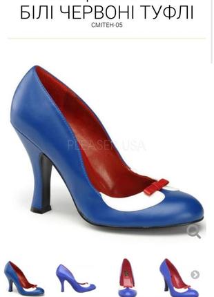 Туфли женские стние с бантиком в стиле ретро туфли синие з белым франция-37,383 фото