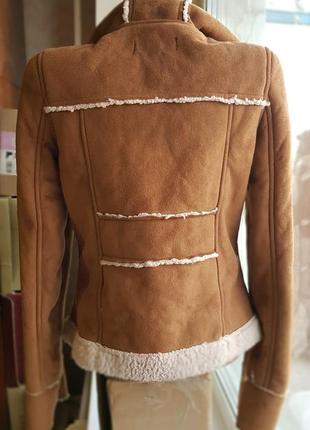 Дубленка женская куртка замшевая коричневая с капюшоном xs-s 8 new look4 фото