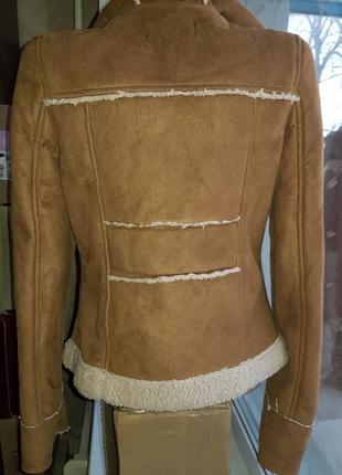 Дубленка женская куртка замшевая коричневая с капюшоном xs-s 8 new look5 фото