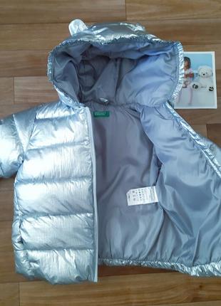Стильная куртка с ушками серебряного цвета "металлик" benetton 2-3лет7 фото