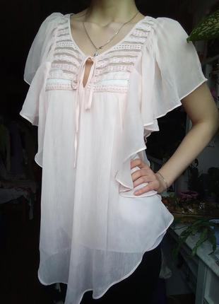 Ніжна блуза з рюшами, шифонова блузка на зав'язці, весняна блуза легка1 фото