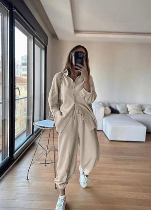 Костюм вельветовый теплый брючный спортивный бежевый коричневый черный  брюки штаны джоггеры рубашка кардиган кофта