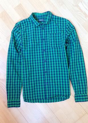 Трендовая зеленая рубашка в клетку reserved  / в наличии рубашка / сорочка / 1702 фото