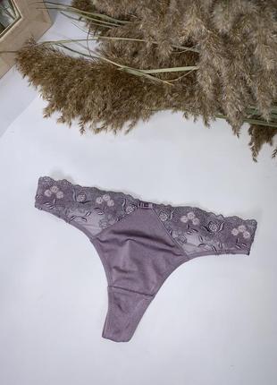 Трусы стринги бикини лиловые сиреневые фиолетовые с кружевом1 фото