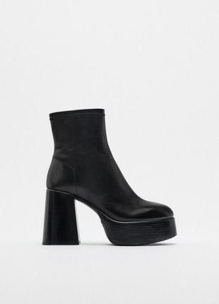 Шкіряні ботильйони черевики на каблуку zara