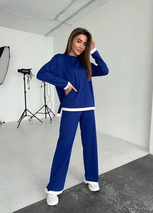 Костюм брючный серый синий электрик  брюки штаны палаццо прямые широкие свитер туника кофта джемпер гольф водолазка свитшот кардиган