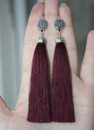 Серьги кисти кисточки марсала бордо
