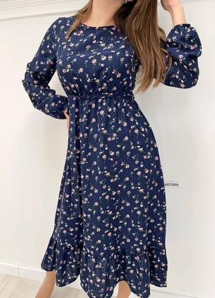 Сукня жіноча довга міді нарядна квіткова біла синя рожева зелена сіра святкова батал на день закоханих 8 березня
