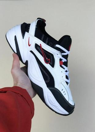 Кроссовки кожаные nike m2k tekno black white red logo