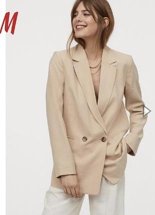 Двубортний подовжений бежевий жакет,піджак з ліоцелу h&m