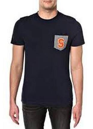 Стильная футболка темно-синего цвета superdry с карманом на груди made in india