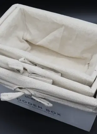Дерев'яні кошики з тканиною. колір білий. 28х19х14см