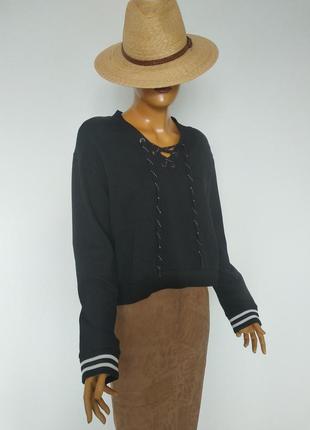 All saints черный базовый натуральный оверсайз свитшот кофта свитер джемпер толстовка с шнуровками размер s m2 фото