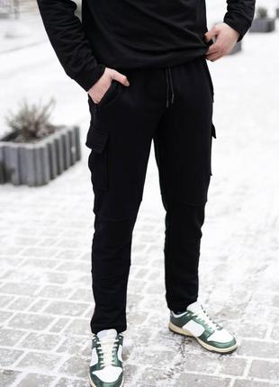 Черные, теплые спортивные штаны карго2 фото