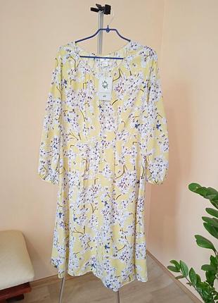 Платье миди с длинными рукавами anna glover x h&m с цветочным принтом и бабочками, желтое5 фото