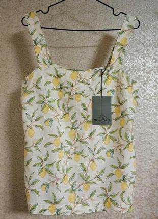 Стильный топ кроп блуза принт lemon льон лен вискоза бренд next morris &co ,р121 фото