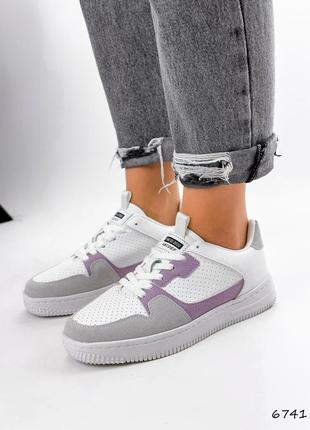 Кросівки жіночі swift білі + фіолетовий, екошкіра/екозамша