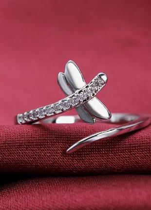 Серебряная кольца бабка серебряное покрытие 925 пробы с цирконом стрекоза серебряное кольцо кольцо