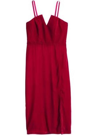 Вечірня коктельна червона сукня міді без бретель2 фото