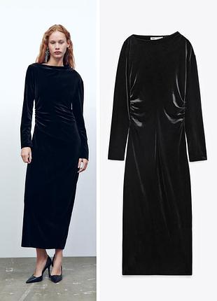 Черное бархатное платье zara бархатное макси платье длинное платье вечерние с бархата черное платьп с длинным рукавом