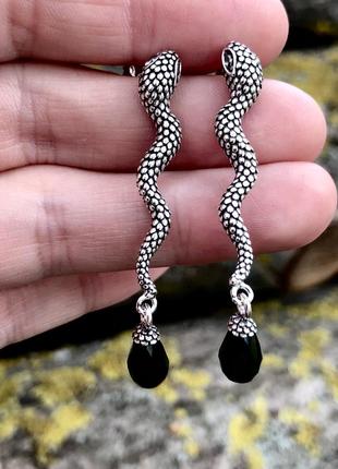 Срібні сережки-гвоздики,кульчики 925 проба змія,змійка,рептилія