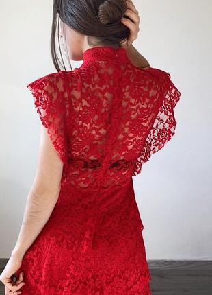 Червона ярусна мереживна сукня plt3 фото