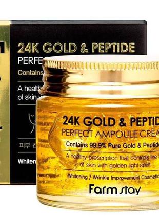 Ампульный крем с золотом и пептидами farm stay 24k gold &amp; peptide1 фото