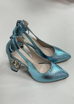 Голубые туфли джоли натуральная кожа голубой металлик 35-412 фото