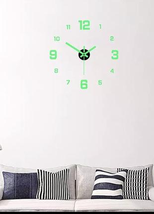Годинник на стіну 3д люмінісцентні (світятся в темноті) салатові, оригінальний годинник для декору, діаметр до 50 см7 фото
