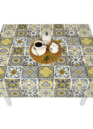 Скатерть тефлоновая водоотталкивающая хлопковая плитка кухонная мозаика желтая серая
