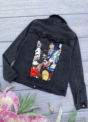 Джинсовая куртка с рисунком, джинсовая куртка микки маус