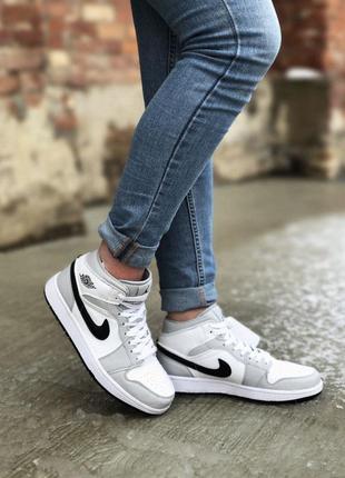 Кррсівки шкіряні жіночі nike air jordan grey, хайтопи, кеди високі