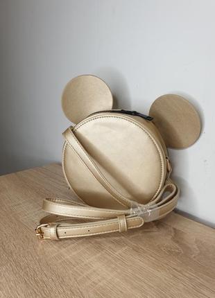 Стильная кожаная золотая круглая сумка c&a кросс-боди mickey mouse микки маус с ушками через плечо