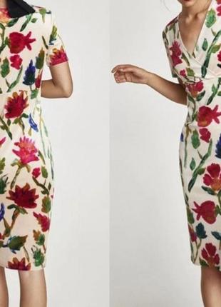 Платье zara trafaluc tan velvet floral midi dress2 фото