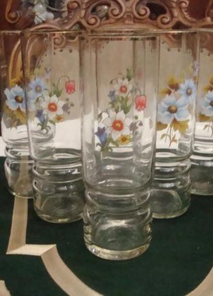 Высокие стаканы цветы набор 6 шт хрусталь ссср №ст183