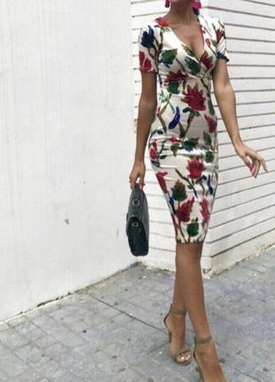 Платье zara trafaluc tan velvet floral midi dress3 фото