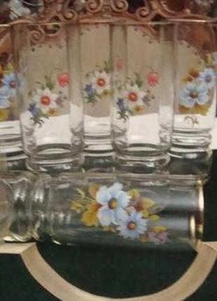 Высокие стаканы цветы набор 6 шт хрусталь ссср №ст1835 фото