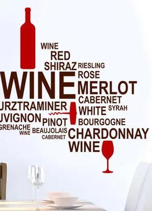 Наклейка на стену (стекло, мебель, зеркало, металл) "wine. вина. вино. названия вин"