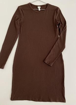 H&m шоколадна сукня в рубчик