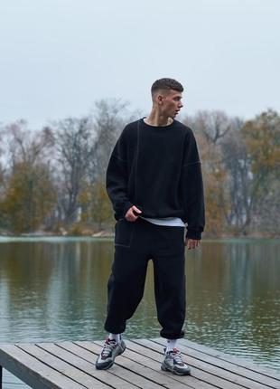 Свитшот оверсайз мужской огонь пушка seam черный