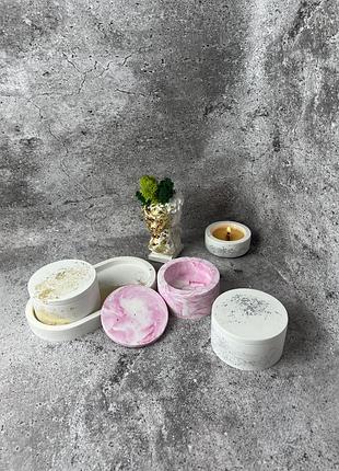 Кашпо гипсовые с крышкой для свечей набор 3 штуки + подставка овальная