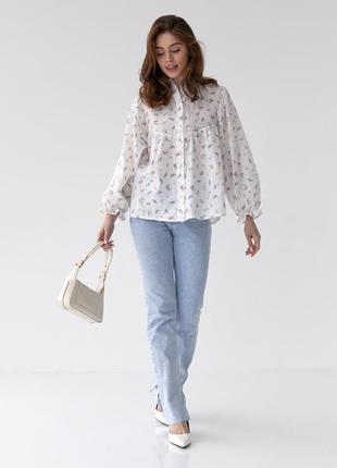 Бавовняна блуза з квітковою вишивкою2 фото